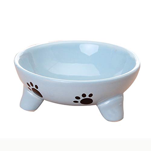 Zunruishop Cuenco de cerámica Triangular alimento del Modelo de la Espina de pez del Cuenco del Animal doméstico (Color : Blue)