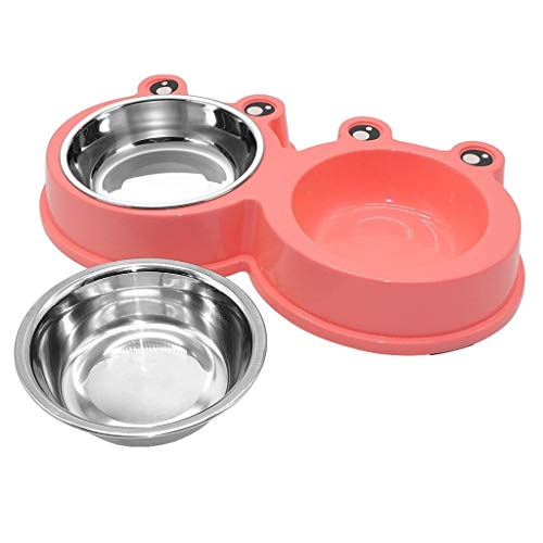 Zxb-shop El Perro del tazón de Fuente del Animal doméstico del Acero Inoxidable suministra el tazón de Fuente del alimento un Cuenco del pote Doble del Animal doméstico (Color : Pink, tamaño : XS)