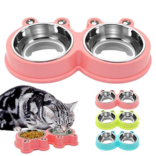 Zxb-shop El Perro del tazón de Fuente del Animal doméstico del Acero Inoxidable suministra el tazón de Fuente del alimento un Cuenco del pote Doble del Animal doméstico (Color : Pink, tamaño : XS)