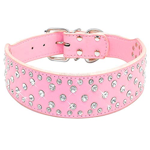 ZYYC Collares de Cuero con Diamantes de imitación para Perros Grandes Collares de Mascotas con Tachuelas de Diamantes de Cristal Brillante para Perros medianos a Grandes Pitbull Pink-Black_M