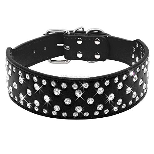 ZYYC Collares de Cuero con Diamantes de imitación para Perros Grandes Collares de Mascotas con Tachuelas de Diamantes de Cristal Brillante para Perros medianos a Grandes Pitbull Pink-Black_M