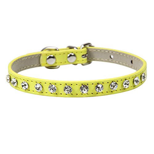 ZYYC Remaches de Diamantes de imitación de Lujo Collar de Gato Collares de Cuero para Perros pequeños Correa de Cuello de Cachorro para Accesorios de Gatito Al por Mayor-Yellow_XS