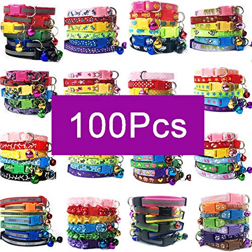 ZYYC Venta al por Mayor 100 Piezas de Collares para Collar de Perro con Campanas Collar Ajustable Pet Puppy Kitten Collar Accesorios Tienda de Mascotas Productos-Q_100Pcs MixColor