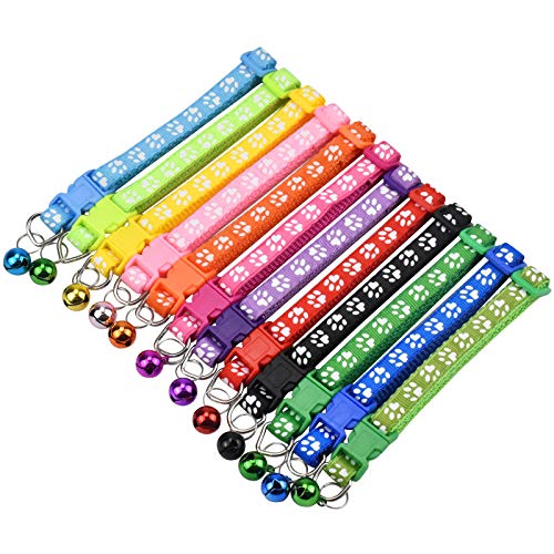 12 Piezas Collar Gato Ajustable Reflectante, Collar de Gato con Campana, Collares para Gatos con Hebilla Seguro de Liberación Rápida, Vistoso Collares para Gatos para Gatitos Perros Pequeños