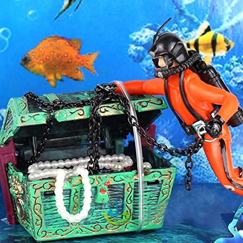 2 uds adorno de acuario de acción, buzo de cofre del tesoro submarino del tanque de peces, plástico ligero/resistente al color/fácil de instalar, para decorar la oficina de la tienda del hogar