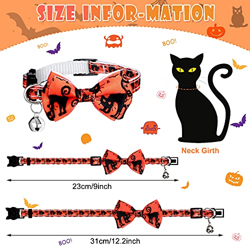 4 Collares de Gato Separables de Halloween con Campana y Pajarita Collar de Gatito de Seguridad Ajustable Collar de Pajarita con Patrón de Calabaza Murciélago Gato Fantasma Caramelo