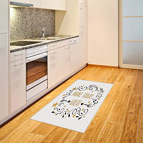 ABAKUHAUS Diciendo Alfombra de Área, Hacer Hoy Texto Estrellas, Tejido Durable Decoración para Cualquier Ambiente, 80 x 150 cm, Gris marrón Arena