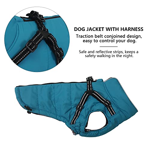 Abrigos y Chaquetas cálidos para Perros con arnés,Chaleco Reflectante Impermeable para Perros Mascotas, Ropa de Invierno para Perros con Correa en el Pecho,para Perros pequeños y medianos-Azul-M