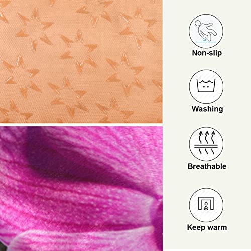 Alfombra de cama de bambú con diseño de flores de orquídeas rosadas, diseño de piedras de masaje zen, color rosa, para mascotas pequeñas y medianas, antideslizante, lavable y seco, 36 x 24 pulgadas