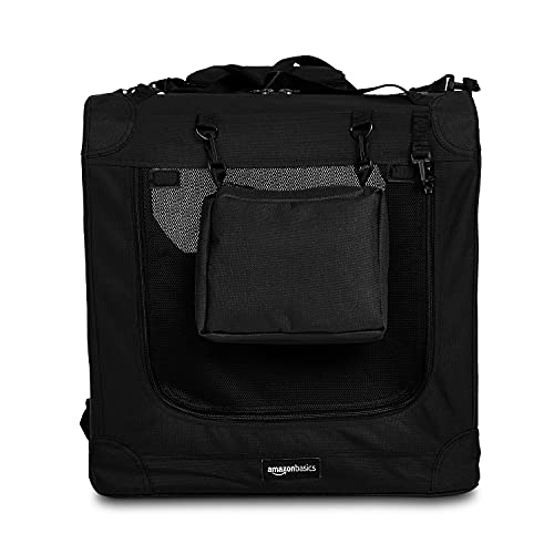 Amazon Basics – Transportín para mascotas abatible, transportable y suave de gran calidad, 76 cm, Negro