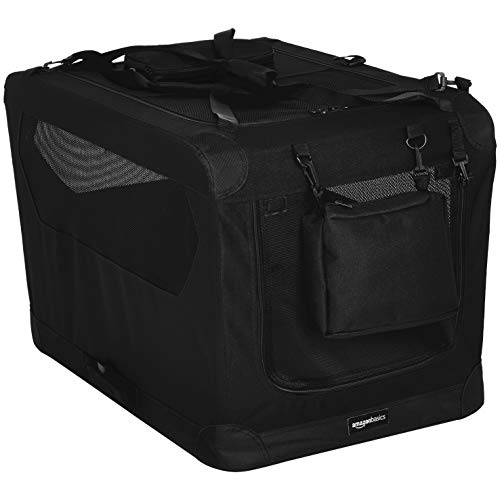 Amazon Basics – Transportín para mascotas abatible, transportable y suave de gran calidad, 76 cm, Negro