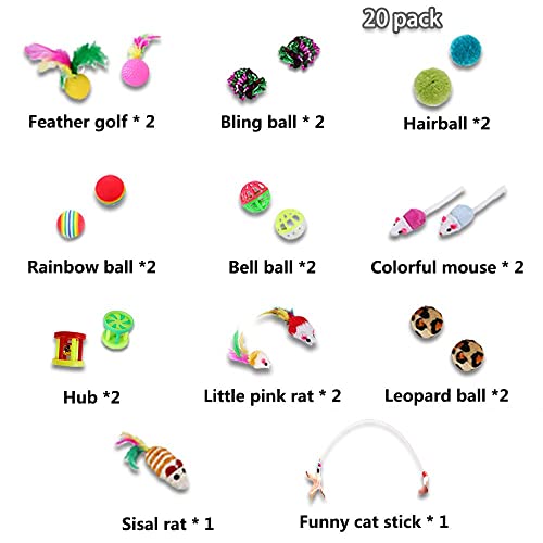 Anlrion 20 piezas de juguete de gato, juego de juguetes de peluche catario con palo de hierba de gato, bolas y bolas