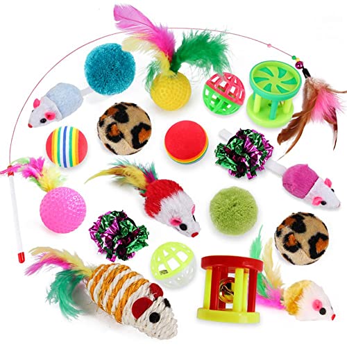 Anlrion 20 piezas de juguete de gato, juego de juguetes de peluche catario con palo de hierba de gato, bolas y bolas