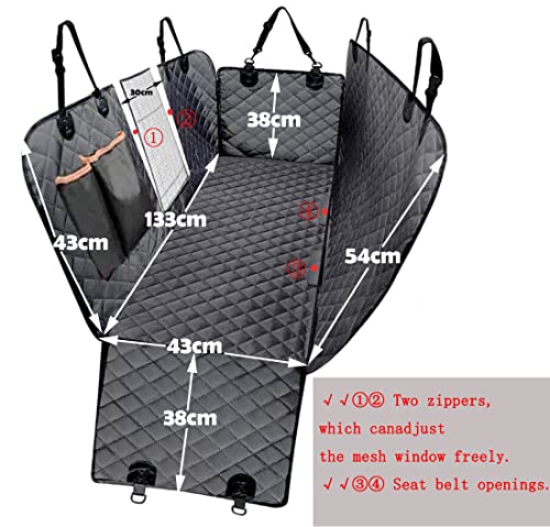 ANLUMA Funda Perros Coche, Cubierta Asiento Coche Perro con Ventana de Malla, Estilo Hamaca, 2 Cinturón de Seguridad Protector Coche Perro Antideslizante Impermeable y Lavable para SUV, Camión y Viaje