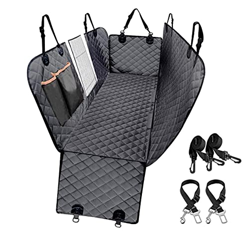 ANLUMA Funda Perros Coche, Cubierta Asiento Coche Perro con Ventana de Malla, Estilo Hamaca, 2 Cinturón de Seguridad Protector Coche Perro Antideslizante Impermeable y Lavable para SUV, Camión y Viaje
