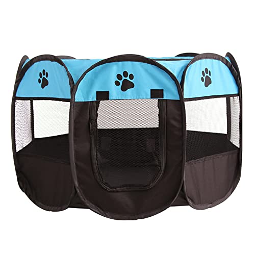 Aocase Pantera de Mascotas Plegables portátiles, Oxford Puppy Outlet, 8 Paneles Puppy Run Stable, Estable Animal para Acampar, casa de Juegos para Perros, Gatos Tamaño M/L,Azul,L(91 * 91 * 58cm)