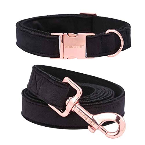 ARING PET Collar de perro y plomo, collar de perro de terciopelo y plomo, collar de perro niña niño, 5 tamaños ajustables: pequeño, pequeño, mediano, grande
