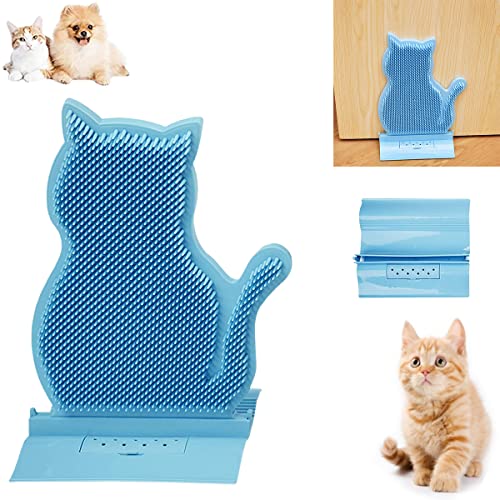 Barrageon Gatos Dispositivo Frotamiento Fija Montado Esquina Pared Costura Masaje Antiprurítico Cepillo Hierba Gatera Mascota Juguete Dispositivo (Azul)