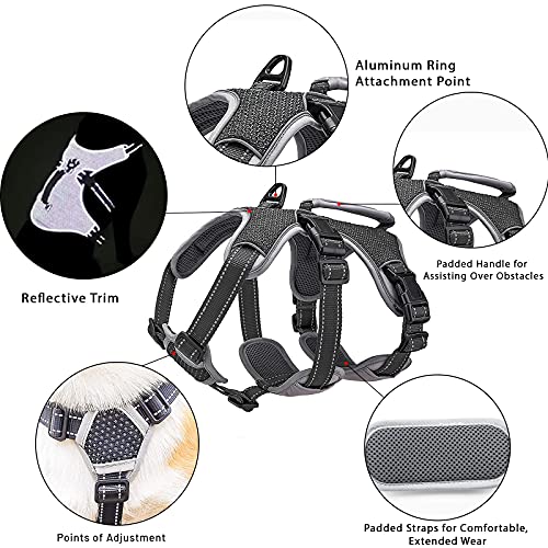 BELPRO Arnés de Apoyo Multiusos para Perro, a Prueba de Escape, Chaleco Reflectante Ajustable con Mango Duradero, arnés para Perros Grandes y Activos (Negro, S)