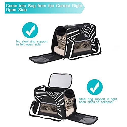 Bolsa de viaje portátil para mascotas, bolsa de viaje aprobada por aerolíneas para gato y conejo, con cara suave, impresión de fondo de vértigo blanco y negro