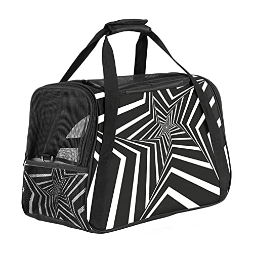 Bolsa de viaje portátil para mascotas, bolsa de viaje aprobada por aerolíneas para gato y conejo, con cara suave, impresión de fondo de vértigo blanco y negro