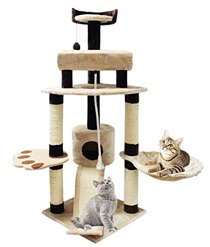 BPS Árbol Rascador Gato Juguete para Gatos con Plataforma y Propio Espacio Privado Material Rugoso 49x49x145 cm BPS-3344