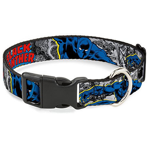 Buckle Down Cuello de plástico con Cierre de Hebilla – Negro Panther Action Poses/apilado cómics Gris/Amarillo/Azul/Rojo – 2,5 cm de Ancho – se Adapta al Cuello de 15 – 26 Pulgadas – Grande