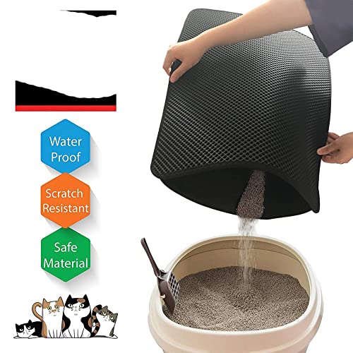 Caja de Almohadilla de Arena para Gatos Plegable, Cama Lavable para rascar, Alfombrilla para Mascotas, Suministros Antideslizantes Inferiores, Negro, 46x60cm