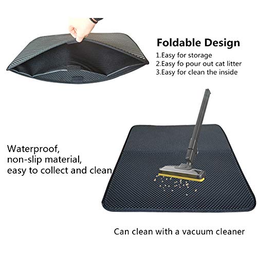 Caja de Almohadilla de Arena para Gatos Plegable, Cama Lavable para rascar, Alfombrilla para Mascotas, Suministros Antideslizantes Inferiores, Negro, 46x60cm
