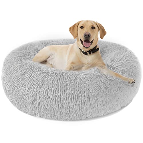 Cama Perro Gato Mediano Grande - Cama para Perros Redonda Antiestres Suave Lavables, Cálido Felpa Cama Cojin Interior Invierno para Perro y Gato Medianos Grande (XXL-80cm, Gris Claro)