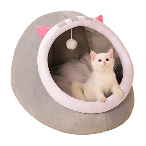 Camas para gatos para gatos de interior, cama de cueva lavable y cálida para perros pequeños con fondo antideslizante, tienda de campaña para gatos pequeños con juguete colgado, sofá cama para mascota