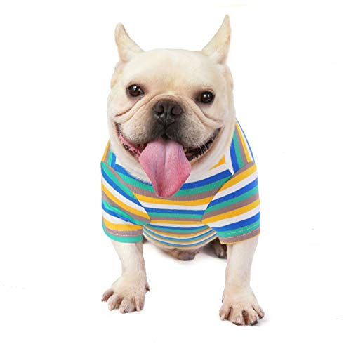Camisa para mascotas Cuello redondo de tela de punto ajustada para perros, suéter de rayas de moda, ropa de perro de punto, disfraces para perros, ropa de gato, suéter para interior-L