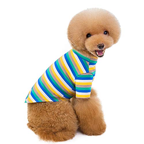 Camisa para mascotas Cuello redondo de tela de punto ajustada para perros, suéter de rayas de moda, ropa de perro de punto, disfraces para perros, ropa de gato, suéter para interior-L