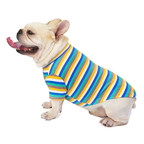 Camisa para mascotas Cuello redondo de tela de punto ajustada para perros, suéter de rayas de moda, ropa de perro de punto, disfraces para perros, ropa de gato, suéter para interior-L