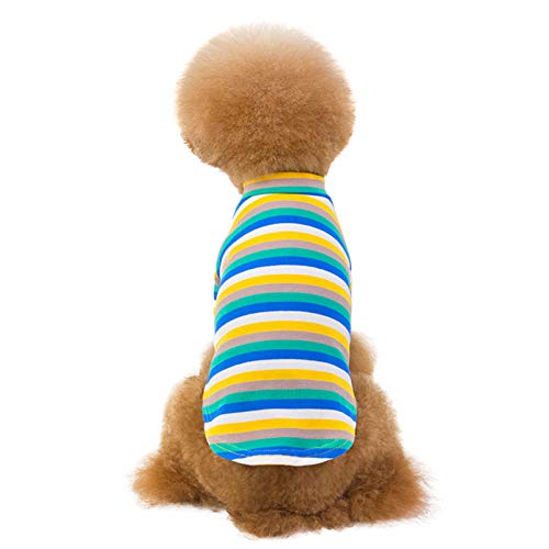 Camisa para mascotas Cuello redondo de tela de punto ajustada para perros, suéter de rayas de moda, ropa de perro de punto, disfraces para perros, ropa de gato, suéter para interior-L