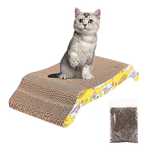 Cartón Rascador para Gatos, con Almohadilla Rascadora Corrugada y Hierba Gatera Gratis, Sofá Cama para Gatos, Juguetes para Rascar