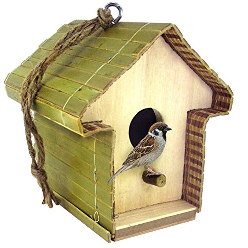 Casa Nido para pájaros de Madera Natural para Colgar en el jardín, terraza Exterior con Percha. Dimensiones: 13 x 12 x 12 cm. (A)