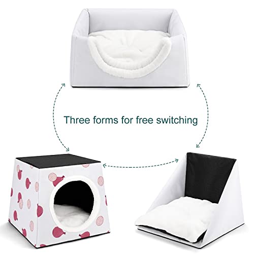 Casa para Gatos Impresa Plegable Cubo de Gato Camas y Sofás para Gatos Lindo con Cojín Extraíble Cebolla Blanca