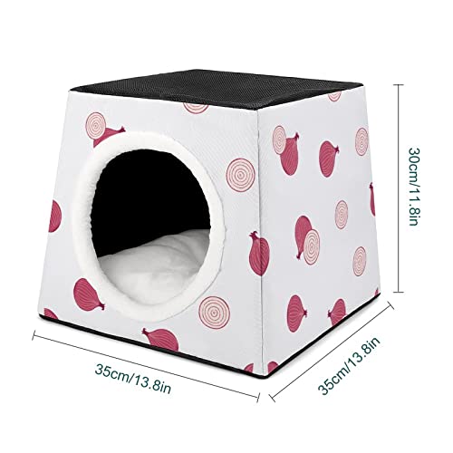 Casa para Gatos Impresa Plegable Cubo de Gato Camas y Sofás para Gatos Lindo con Cojín Extraíble Cebolla Blanca