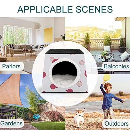 Casa para Gatos Impresa Plegable Cubo de Gato Camas y Sofás para Gatos Lindo con Cojín Extraíble Cebolla Blanca