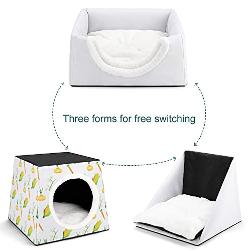 Casa para Gatos y Perros Pequeños Lindo Cama y Sofá para Mascotas Antideslizante con Cojín Suave Maíz Zanahoria Cebolla