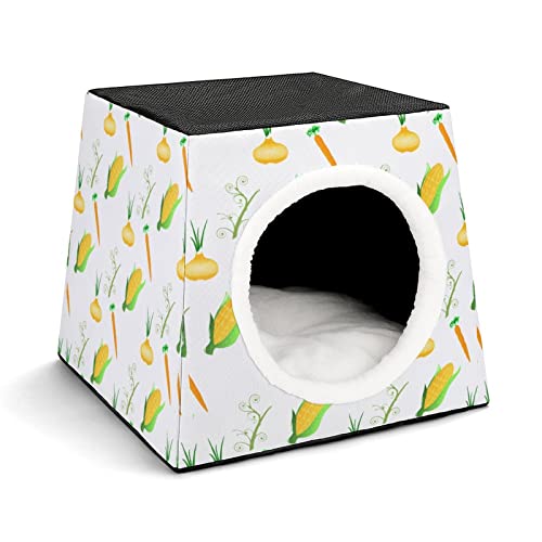 Casa para Gatos y Perros Pequeños Lindo Cama y Sofá para Mascotas Antideslizante con Cojín Suave Maíz Zanahoria Cebolla