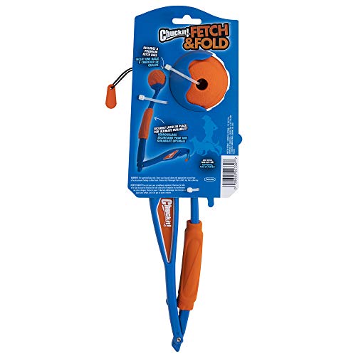 Chuckit! Fetch & Fold Lanzador de Bolas de Perro para Recoger y Tirar Manos Libres, práctico Juguete de Viaje con Bola de Goma