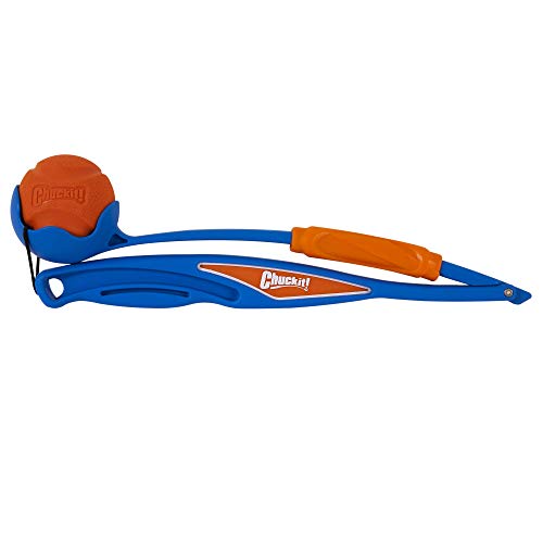 Chuckit! Fetch & Fold Lanzador de Bolas de Perro para Recoger y Tirar Manos Libres, práctico Juguete de Viaje con Bola de Goma