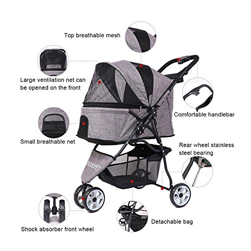 Cochecito Mascotas Carrito para Perro Gatos Cochecito del animal doméstico del perro de peluche pequeño carro del perro hacia fuera portátil plegable Cesta de la compra del asiento del gato del perro