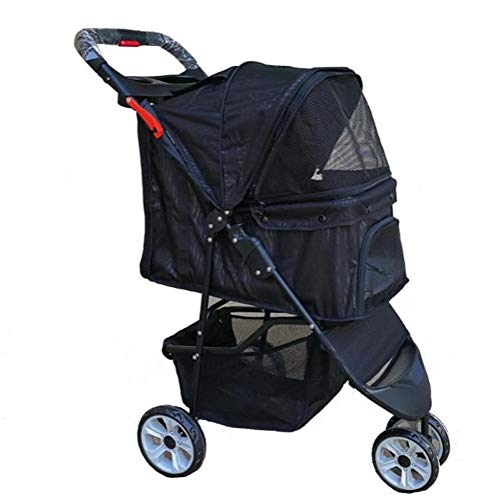 Cochecito Mascotas Carrito para Perro Gatos Suministros Cochecito del Animal doméstico Cachorro de Peluche Carros Pequeño Gato Cochecito Plegable for Perros Ligera artículos de Viaje (Color : Black)