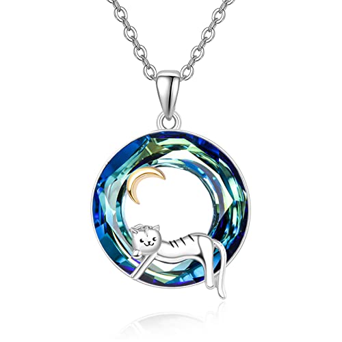Collar de gato de plata de ley 925 con colgante de gatito para gatos, regalos para mujeres, niñas, amantes de los gatos