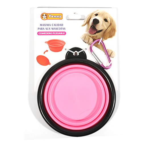 Comedero Plegable para Perros y Gatos, Cuenco Plegable de Silicona de Color sólido para Cachorro 13X7.5X5.5 CM (Rosa)