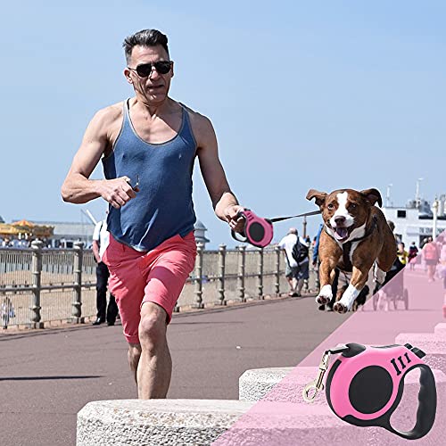 Correa retráctil para perros pequeños, medianos y grandes, color rosa, 3 m