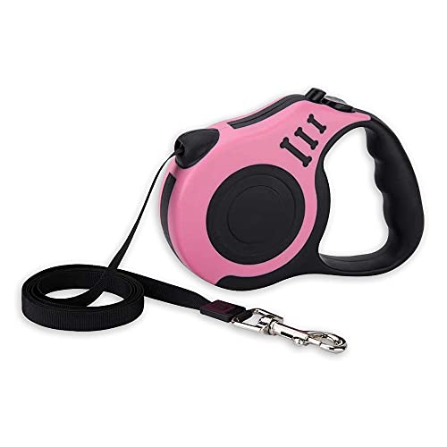 Correa retráctil para perros pequeños, medianos y grandes, color rosa, 3 m